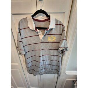 Men's Vintage y2k Gray/Burgundy Stripe Rugby Shirt Crest XL Preppy Old Money